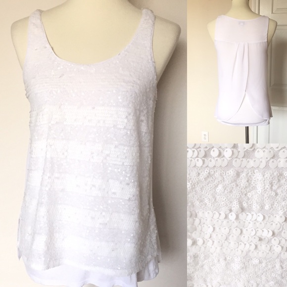 Express Tops - Express White Sequin Tank Top
